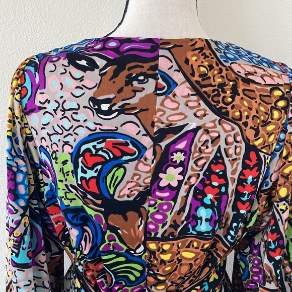 BETSY JOHNSON | Boho 🌸 multicolor Angel Wing Bell Sleeve Mini Dress size 8 - Picture 8 of 14